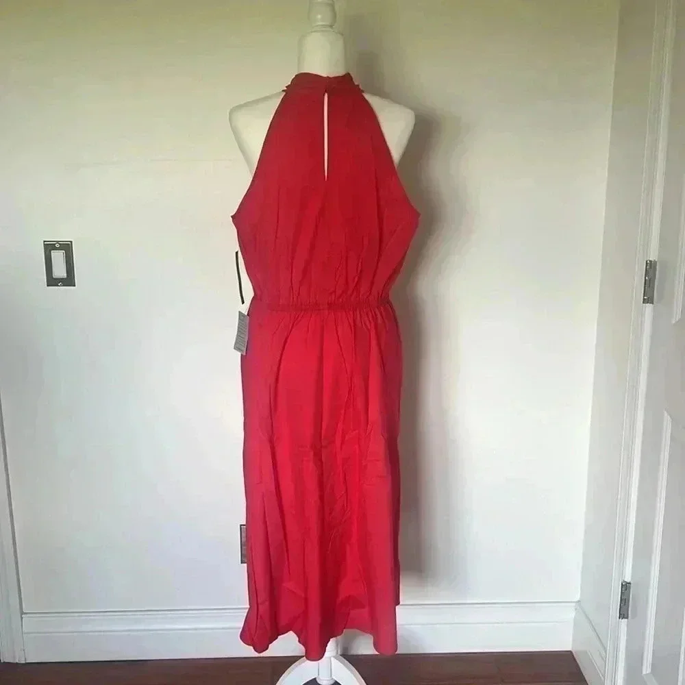 NWT Maggy London Halter Neck O-Ring Poplin Midi Dress-Tomato Puree Size 14 - Picture 5 of 9